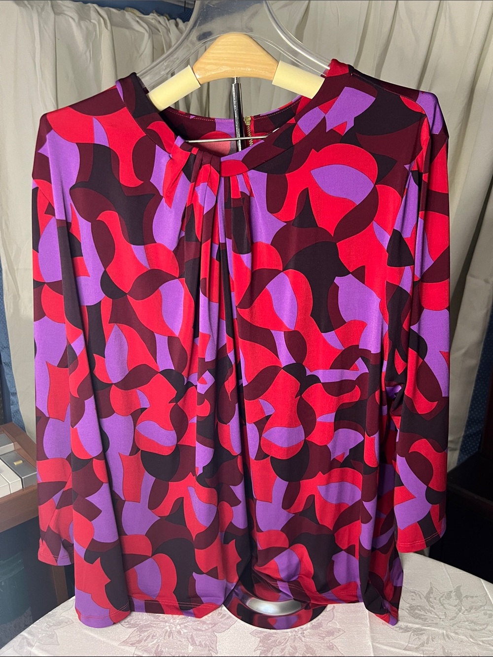 3X Liz Claiborne Red Purple Black Abstract Print Blouse